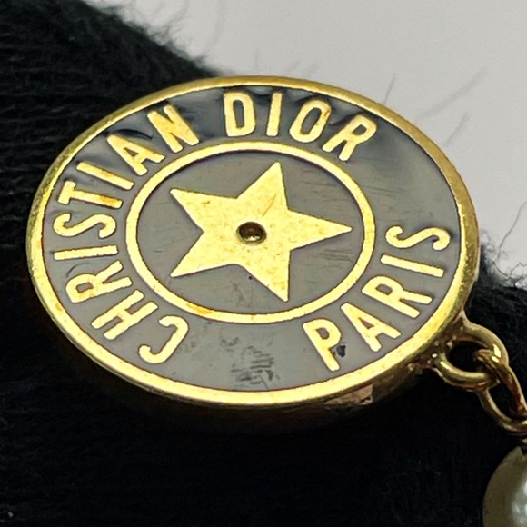 Christian Dior Earrings Gold x Navy Blue Star Medallion - Picture 5 of 5
